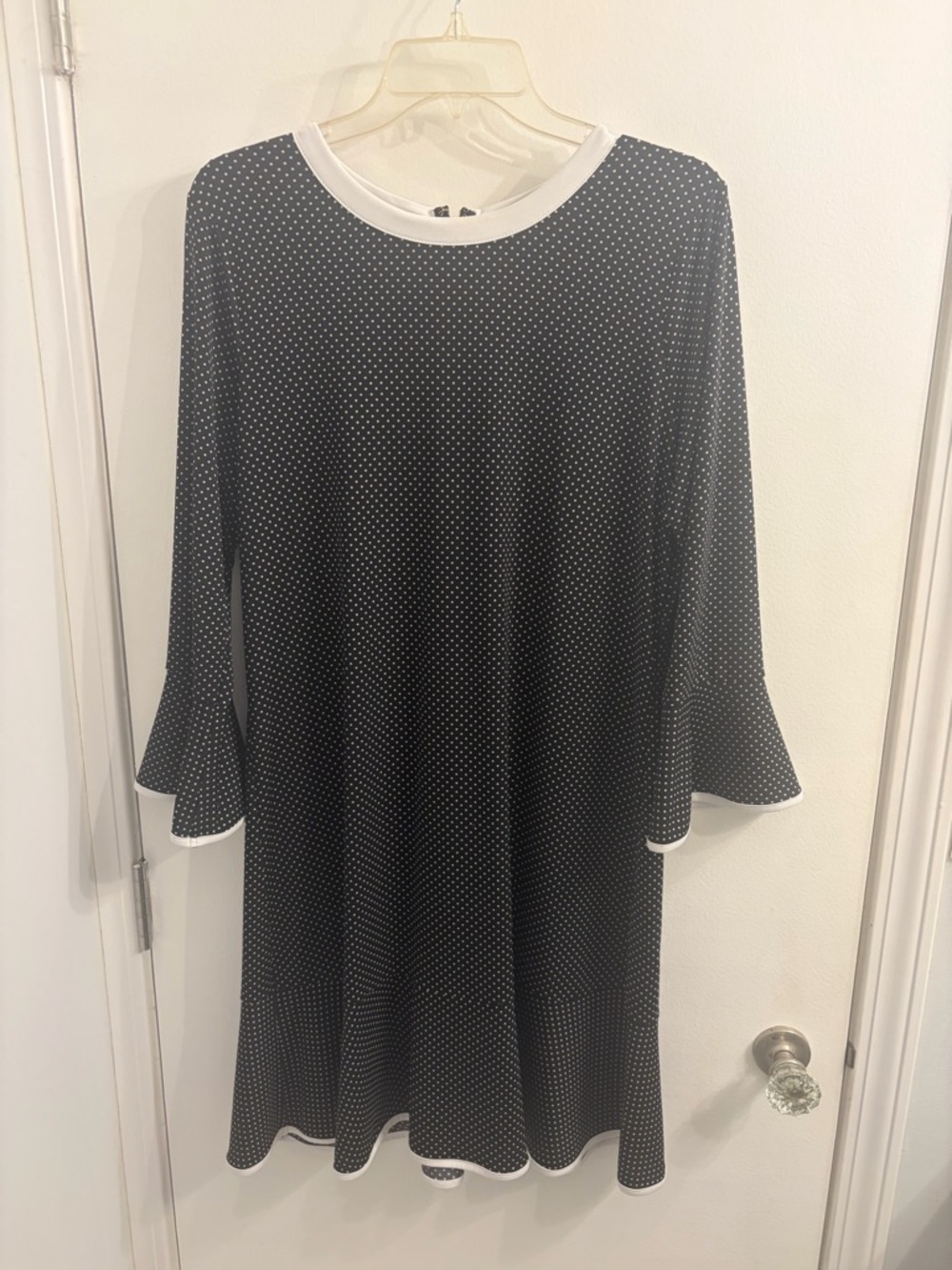 Michael Kors Blue and White Polka Dot Long Sleeve A-Line Dress